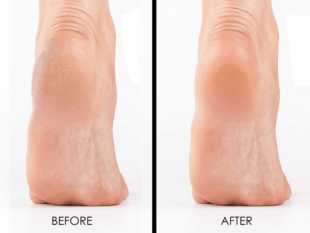 Before and after heel callus removal result